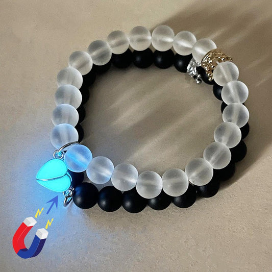 2-Piece Glow-in-the-Dark Crown Bead Couple Bracelets