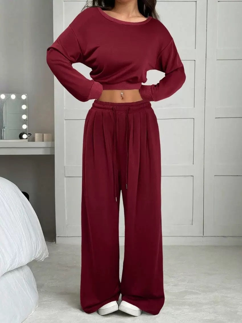 Women's One-Shoulder Sweatshirt and Tie-Waist Trousers Set (photo 22)