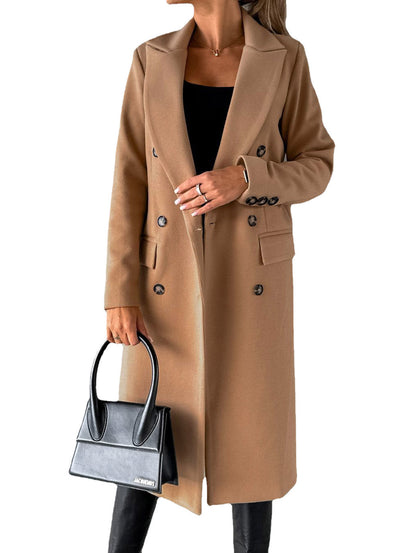 Women's Double-Breasted Lapel Slim Long Coat (photo 9)