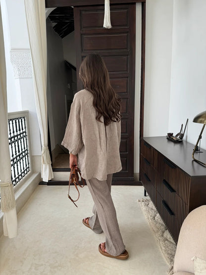 Women's Long-Sleeve Pocket Shirt and Wide-Leg Pants Set (photo 18)