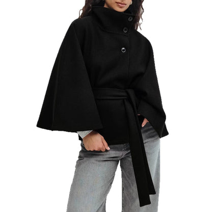 Women's High-Neck Batwing-Sleeve Belted Coat (photo 11)