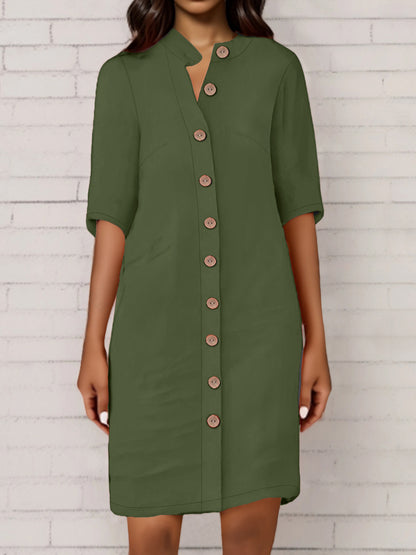 Women's Half-Sleeve V-Neck Button-Front Shirt Dress (photo 15)