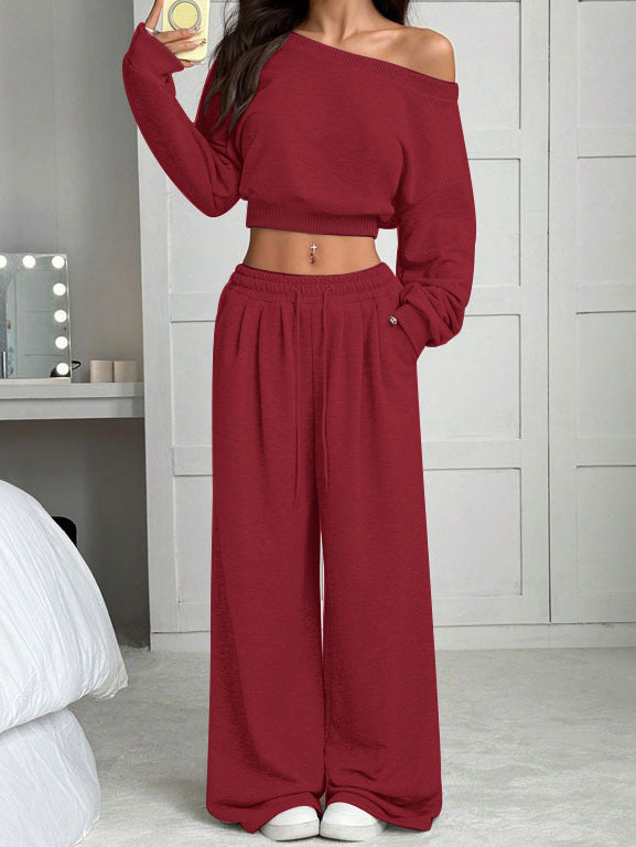 Women's One-Shoulder Sweatshirt and Tie-Waist Trousers Set (photo 24)