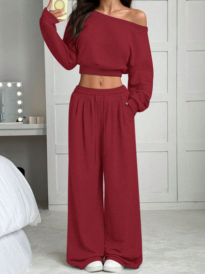 Women's One-Shoulder Sweatshirt and Tie-Waist Trousers Set (photo 24)