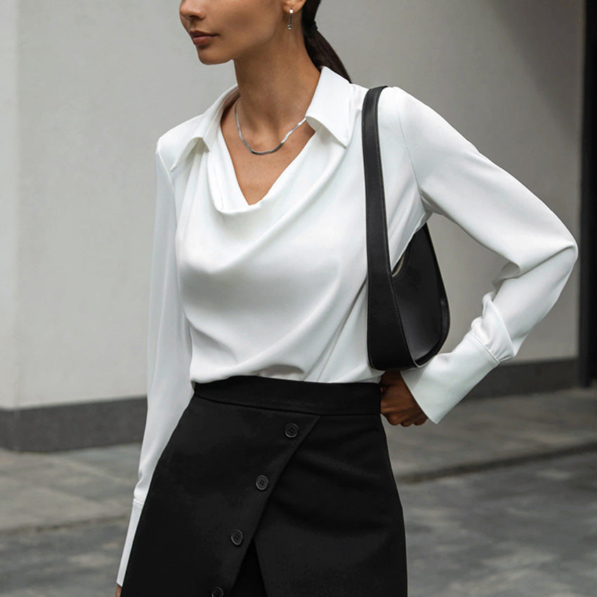 Women's Collared Long-Sleeve Button-Up Blouse (photo 4)