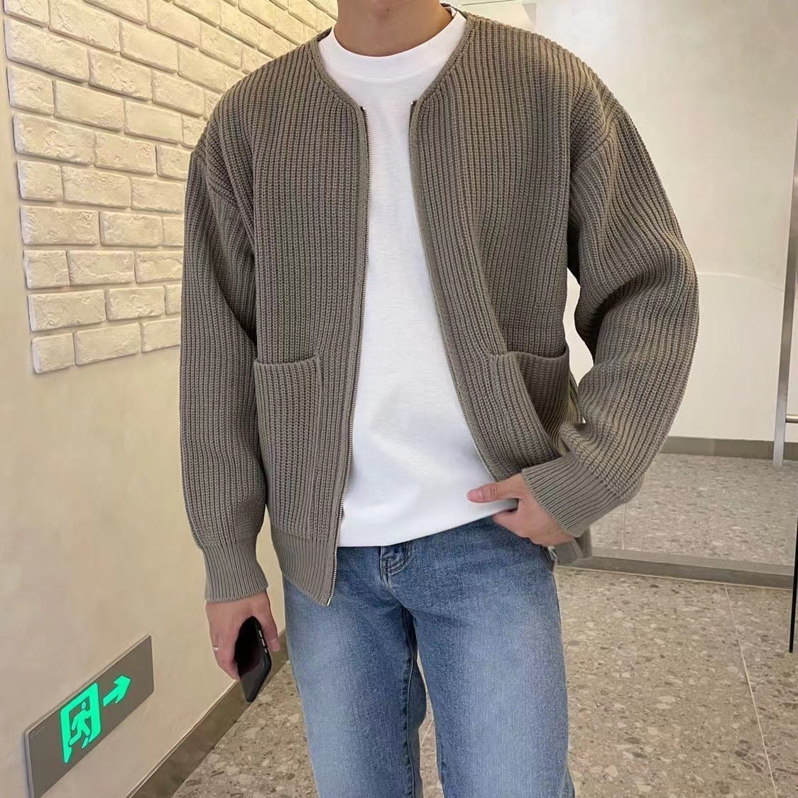 Men's Lined Zip-Up Knit Cardigan with Funnel Neck (photo 9)