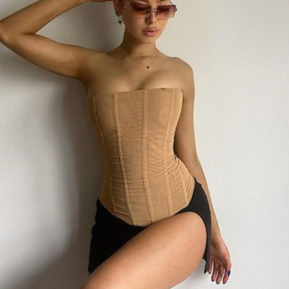 Women's Mesh Corset Tube Crop Top