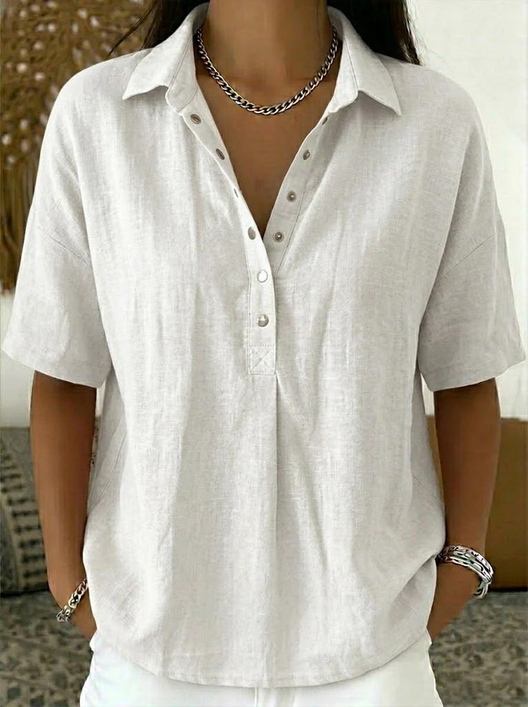 Women's Short-Sleeve Button-Detail Pullover Shirt (photo 11)