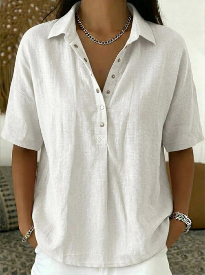 Women's Short-Sleeve Button-Detail Pullover Shirt (photo 11)