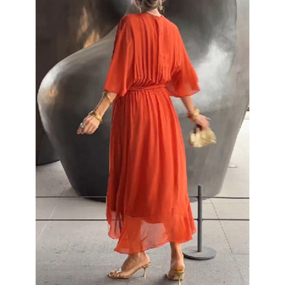 Women's Batwing-Sleeve V-Neck Tie-Waist Midi Dress (photo 3)