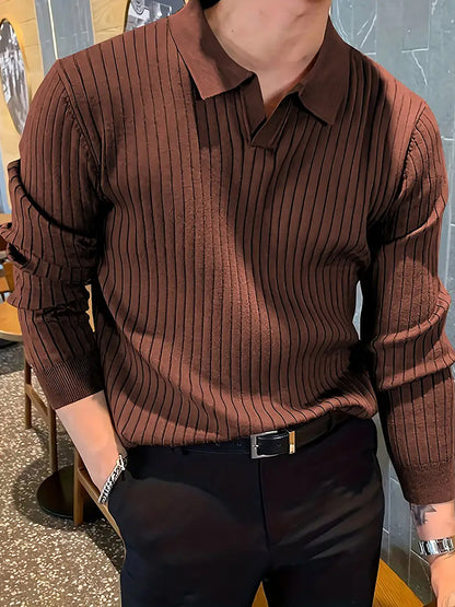 Men's Waffle Knit Long-Sleeve Polo Shirt (photo 3)