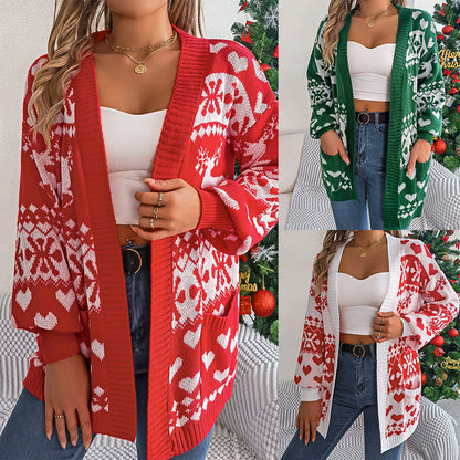 Women's Oversized Christmas Deer Knit Cardigan