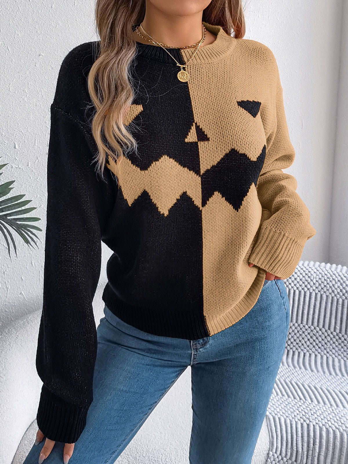 Women's Halloween Ghost Knit Sweater (photo 7)