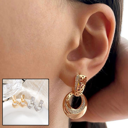 Hollow Moon Flower Drop Earrings with Zircon