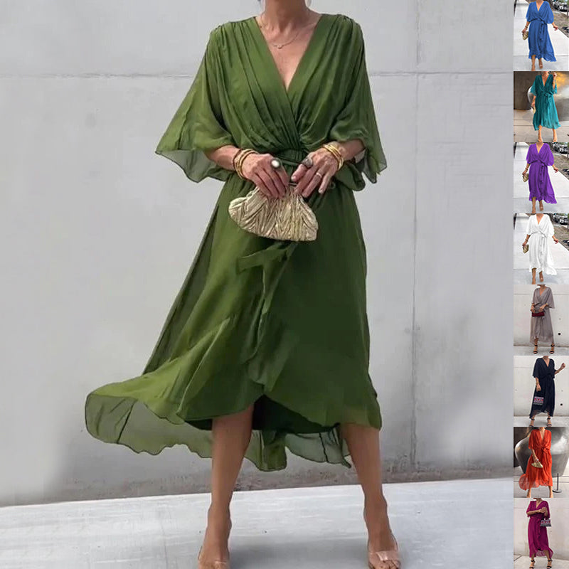 Women's Batwing-Sleeve V-Neck Tie-Waist Midi Dress