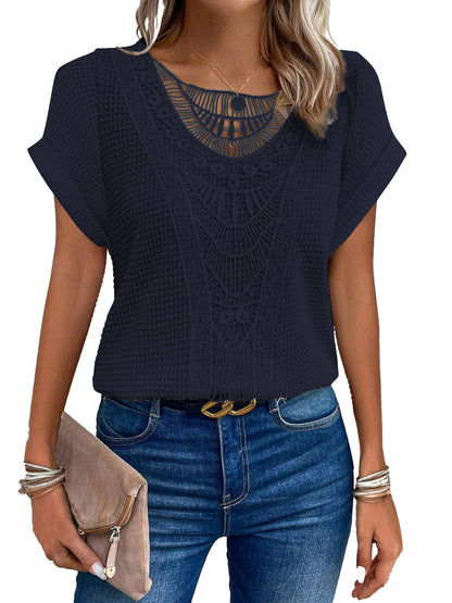 Women's Cut-Out Short-Sleeve Ethnic Style T-Shirt (photo 8)