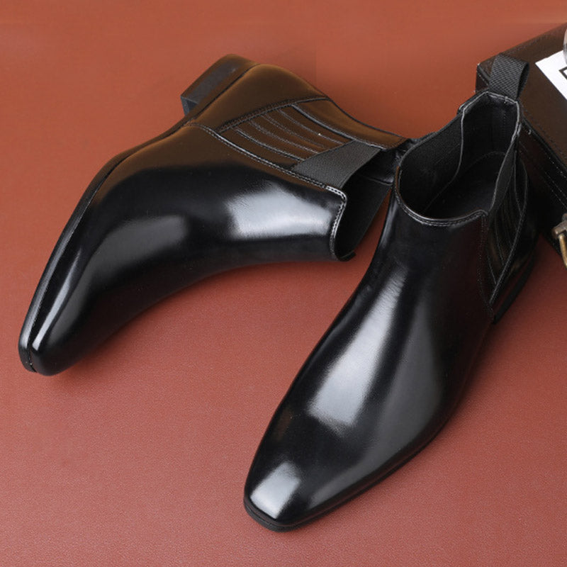 Men's Pointed-Toe Chelsea Boots with Block Heel (photo 6)