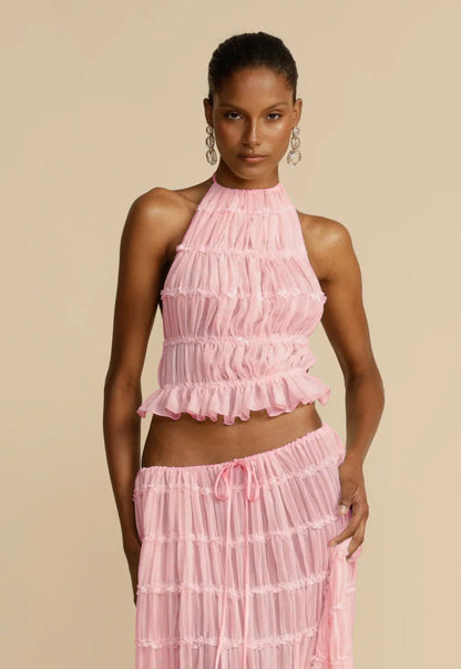 Women's Halter Crop Top and Pleated Maxi Skirt Set (photo 16)