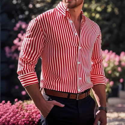 Men's Striped Long-Sleeve Lapel Button Shirt (photo 3)