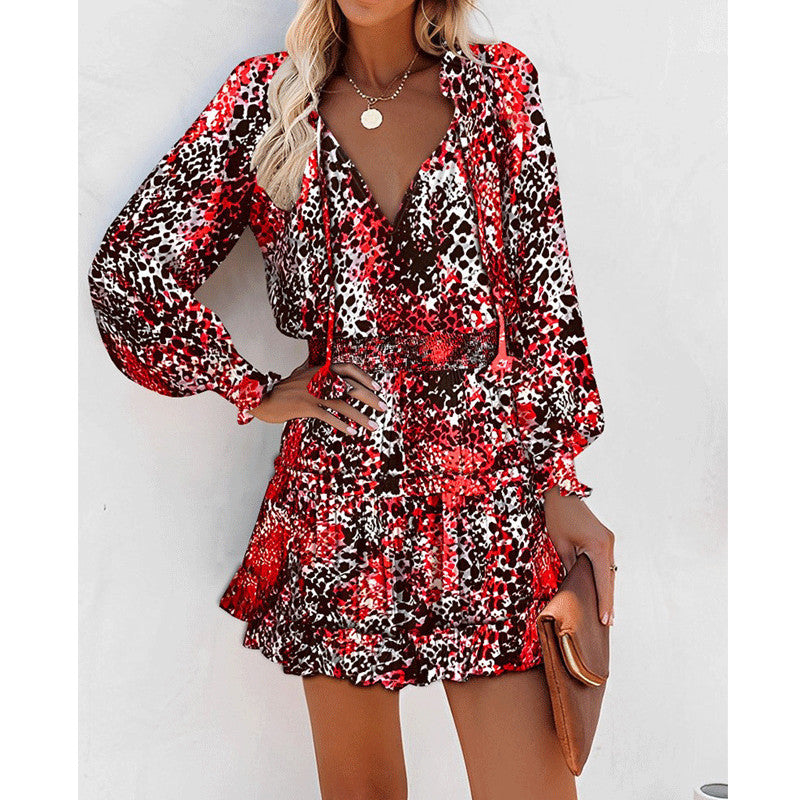 Women's Printed Puff-Sleeve Dress with Tie Waist (photo 7)