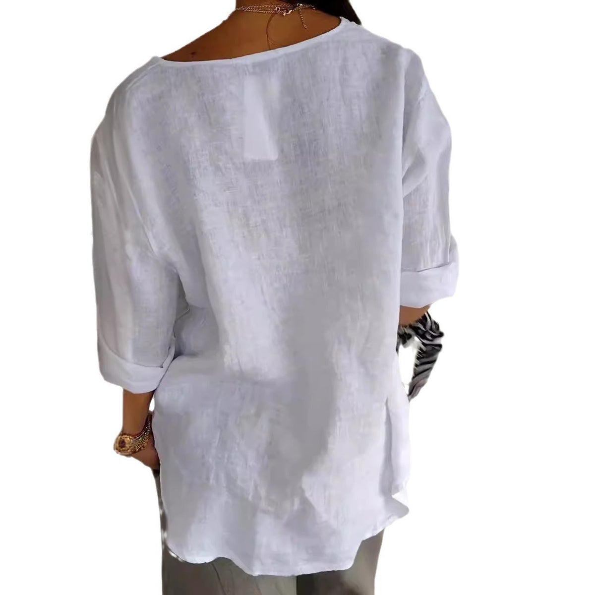 Women's V-Neck Long-Sleeve Button Top (photo 8)