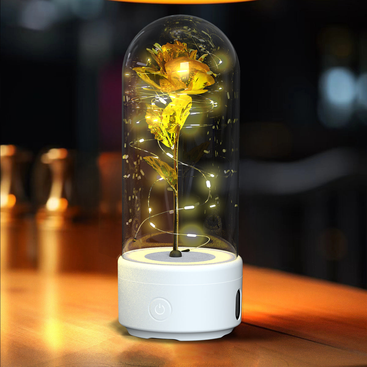 Preserved Rose LED Light and Bluetooth Speaker in Glass Dome (photo 15)