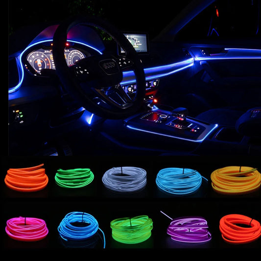 USB Car Interior EL Wire Ambient Light Strip, 1 to 5 m