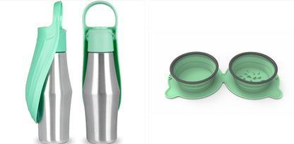 Portable Stainless Steel Dog Water Bottle with Leaf Bowl (photo 14)