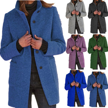 Women's Stand-Collar Button Coat with Pockets (photo 9)