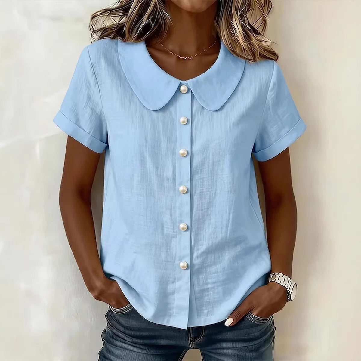 Women's Short-Sleeve Loose Casual Shirt (photo 2)