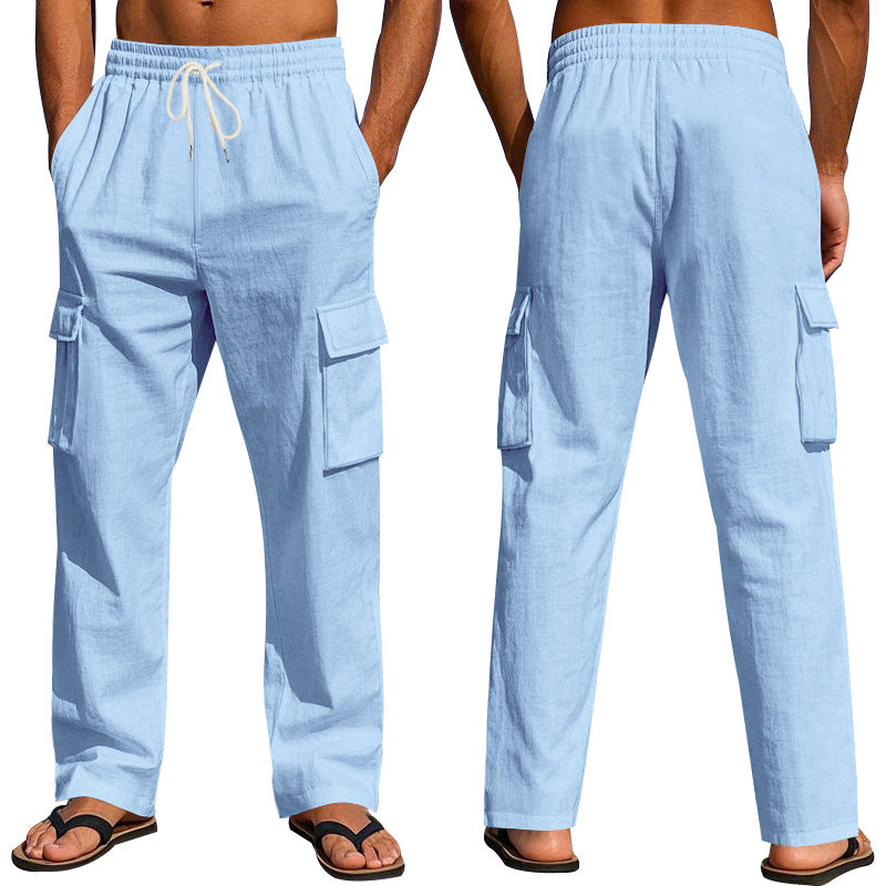 Men's Multi-Pocket Linen Cargo Pants (photo 3)