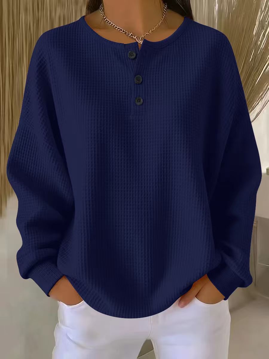 Women's Waffle Knit Long-Sleeve Button T-Shirt (photo 4)