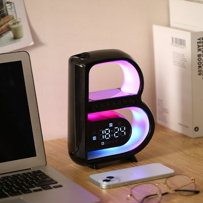 B-Shaped Bluetooth Speaker with Lamp, Alarm Clock and Wireless Charger (photo 10)
