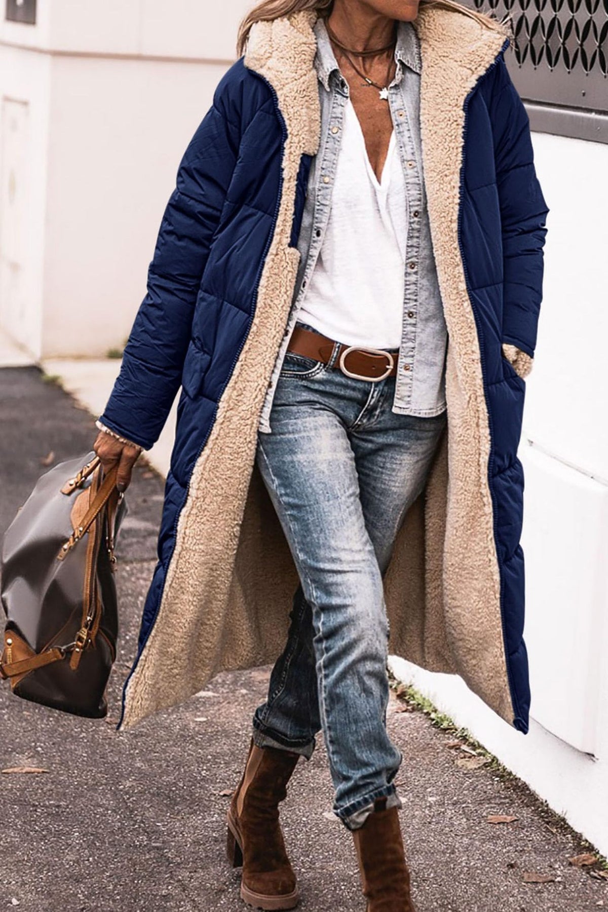 Women's Reversible Hooded Long Coat (photo 4)