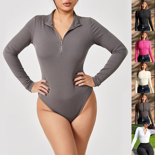 Women's Long-Sleeve Zip Seamless Bodysuit Romper