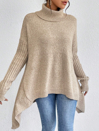 Women's Loose Irregular-Hem Turtleneck Sweater (photo 10)