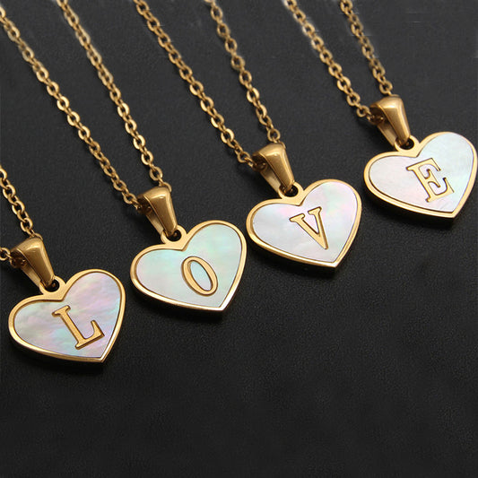 Initial Letter Heart Necklace with White Shell