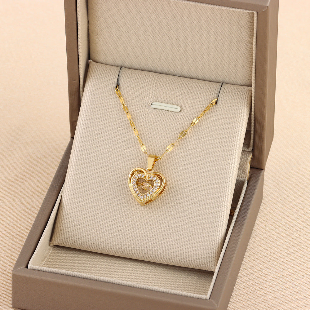 Double-Layer Rhinestone Heart Necklace (photo 2)