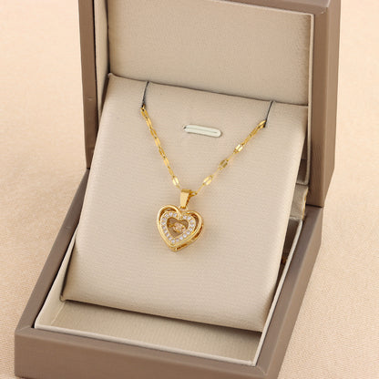 Double-Layer Rhinestone Heart Necklace (photo 2)