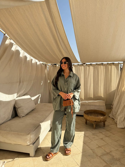 Women's Long-Sleeve Pocket Shirt and Wide-Leg Pants Set (photo 11)