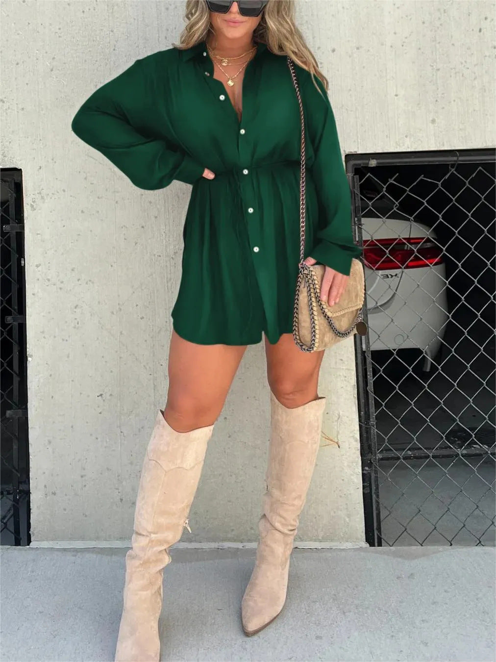 Women's Long-Sleeve Button-Front Shirt Romper (photo 9)