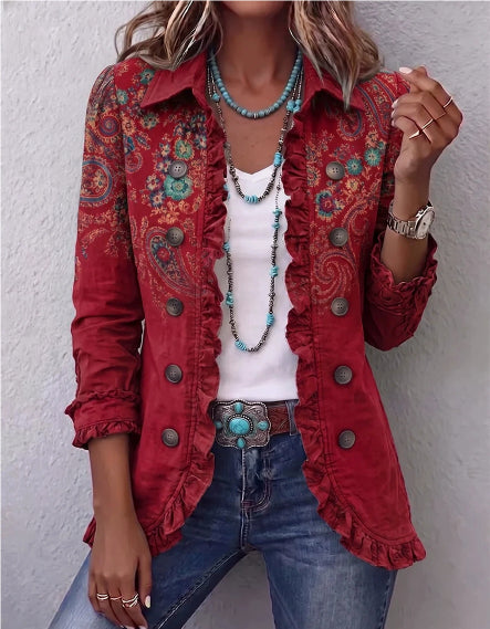Women's Ruffle-Trim Printed Blazer (photo 2)