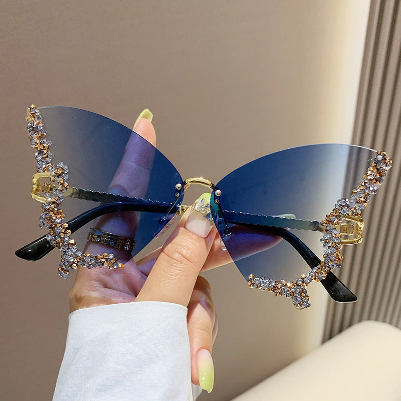 Women's Rimless Butterfly Rhinestone Sunglasses (photo 7)