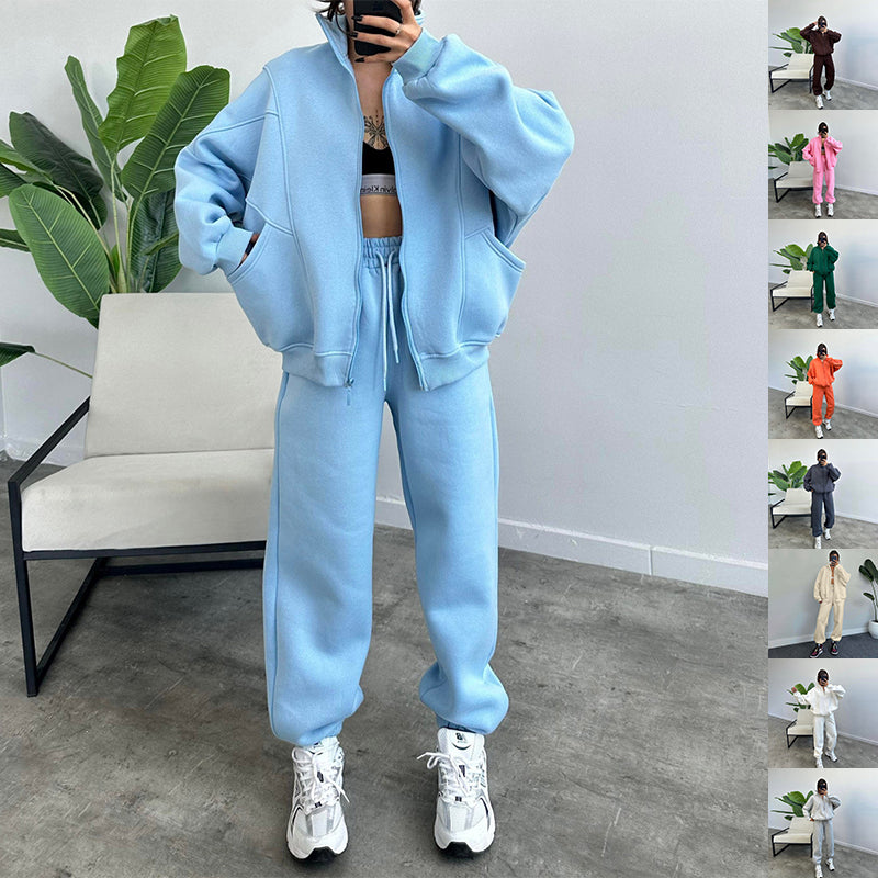 Women's Zip-Up Stand-Collar Jacket and Jogger Set