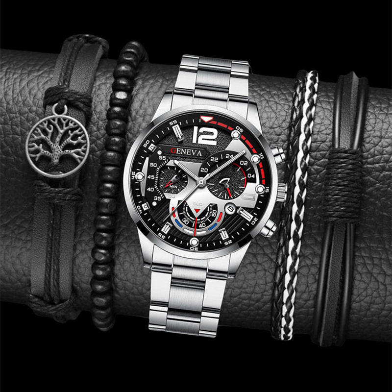 Men's Steel Strap Quartz Watch and Bracelet Set (photo 5)