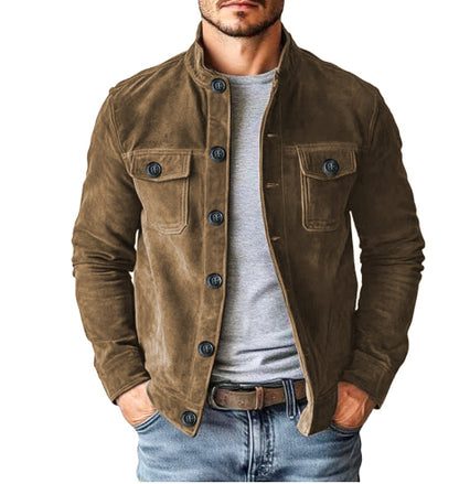 Men's Vintage Faux Suede Single-Breasted Jacket (photo 9)