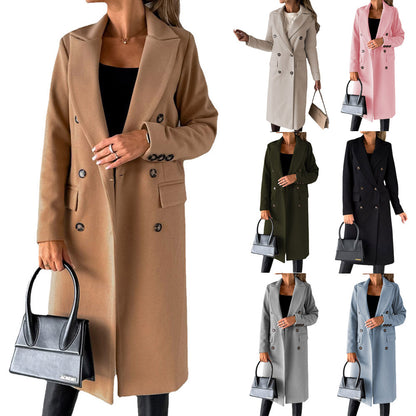 Women's Double-Breasted Lapel Slim Long Coat (photo 13)