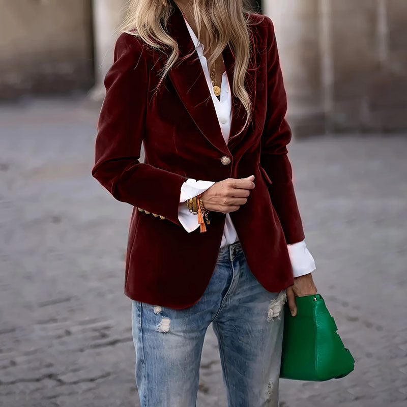 Women's Slim-Fit Velvet Blazer (photo 6)