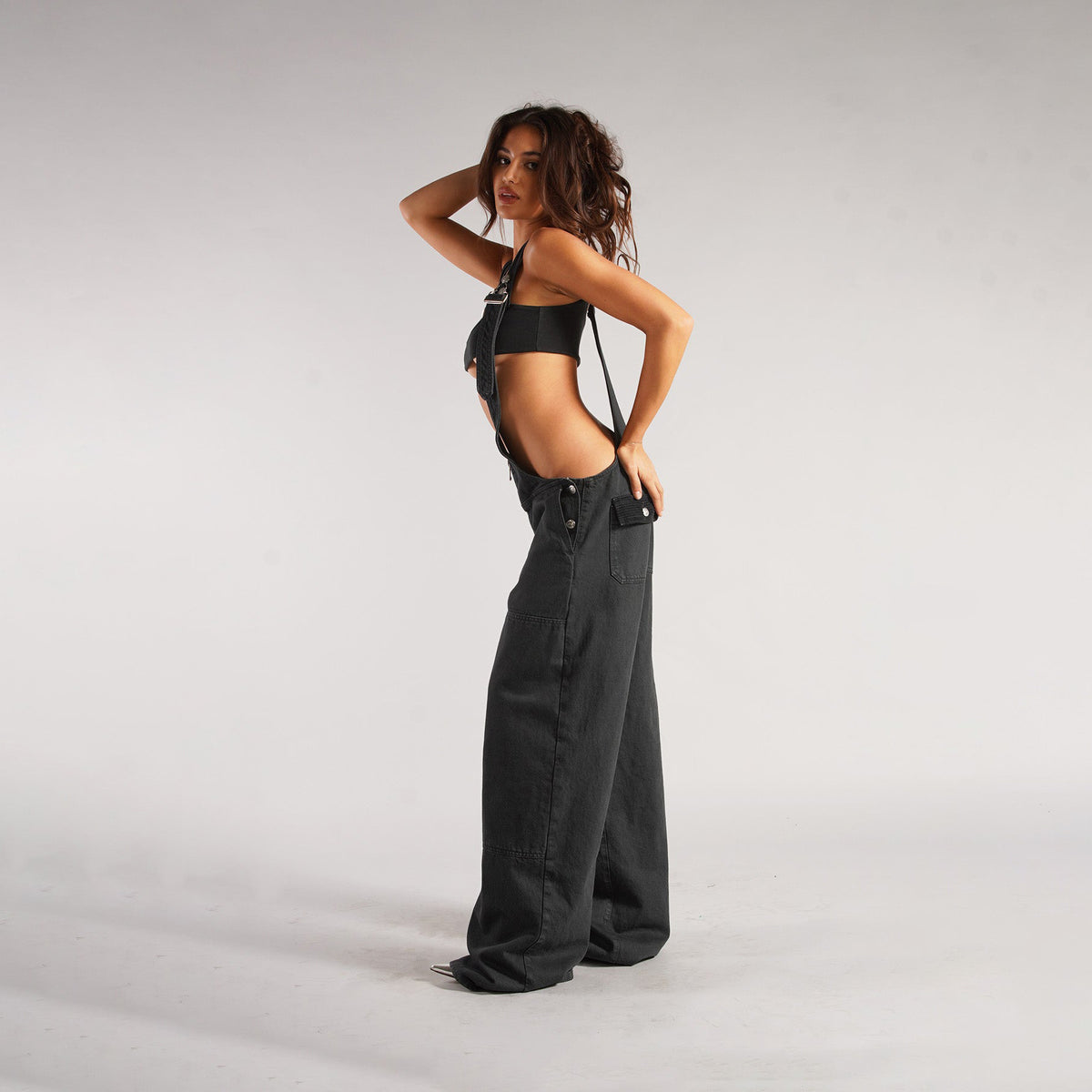 Women's Zip Denim Overalls with Pockets (photo 9)