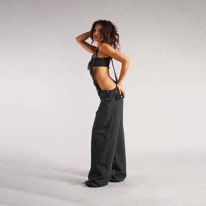 Women's Zip Denim Overalls with Pockets (photo 9)